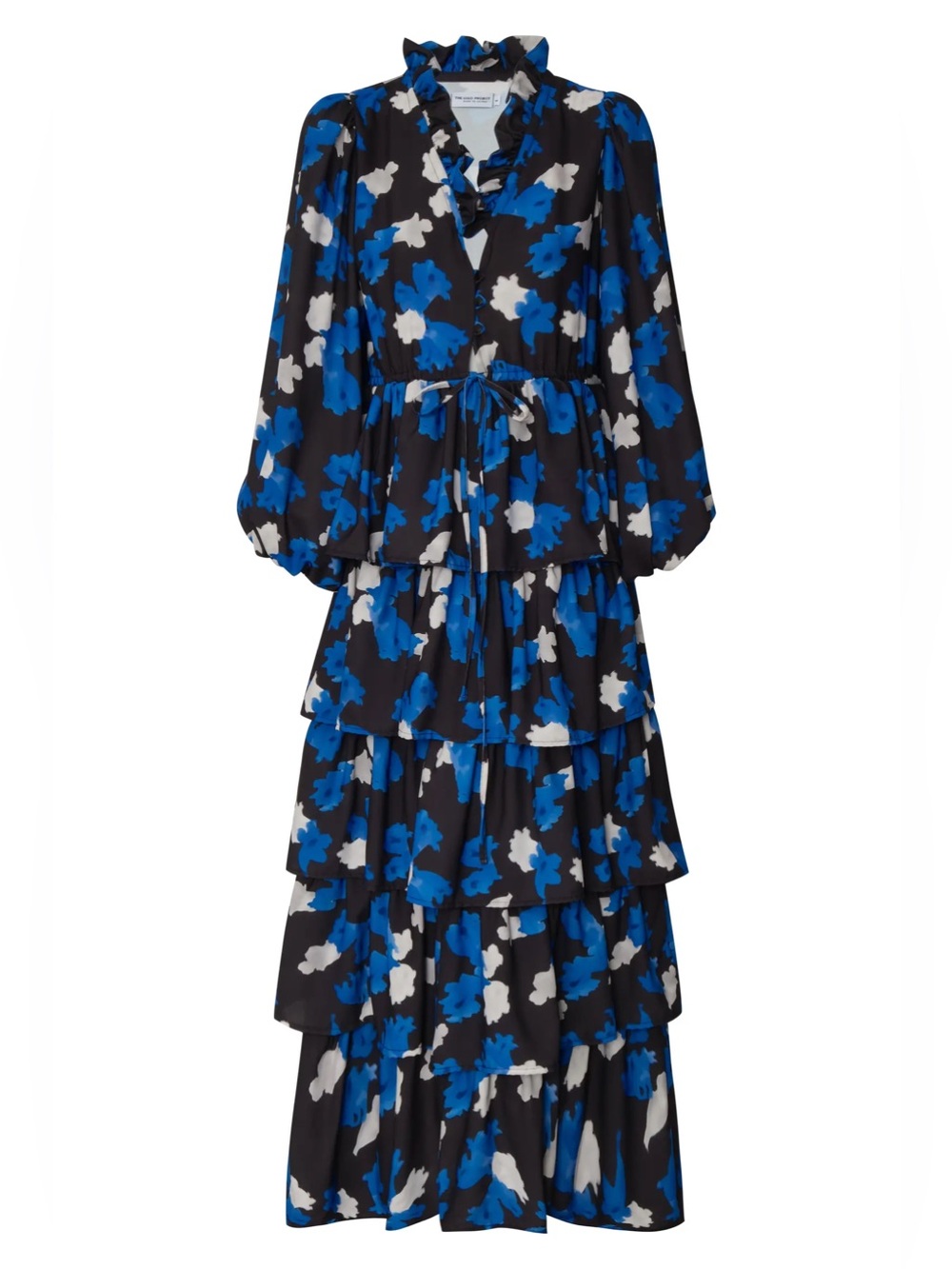 NEW The Lulo Project Storm Keeper Blue Floral Ruffle Tiered Maxi Dress Boho XS